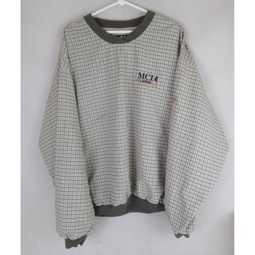 Vtg Carlyle Men's Green Plaid Pullover Windbreaker Jacket MCI Classics Golf XL